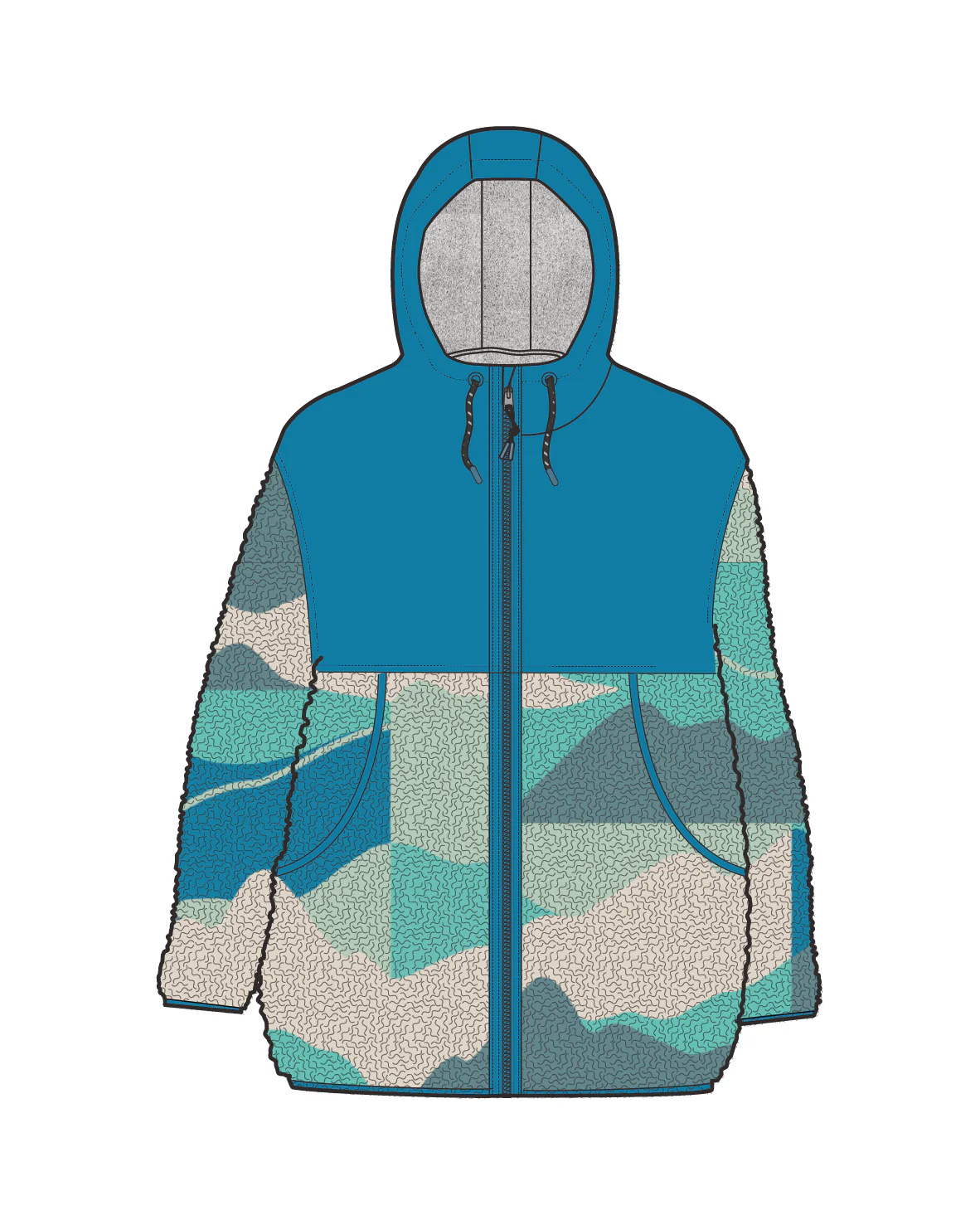 Sefton Deep-Pile Sherpa Full Zip Fleece - Vista Patchwork Aqua - Image 10