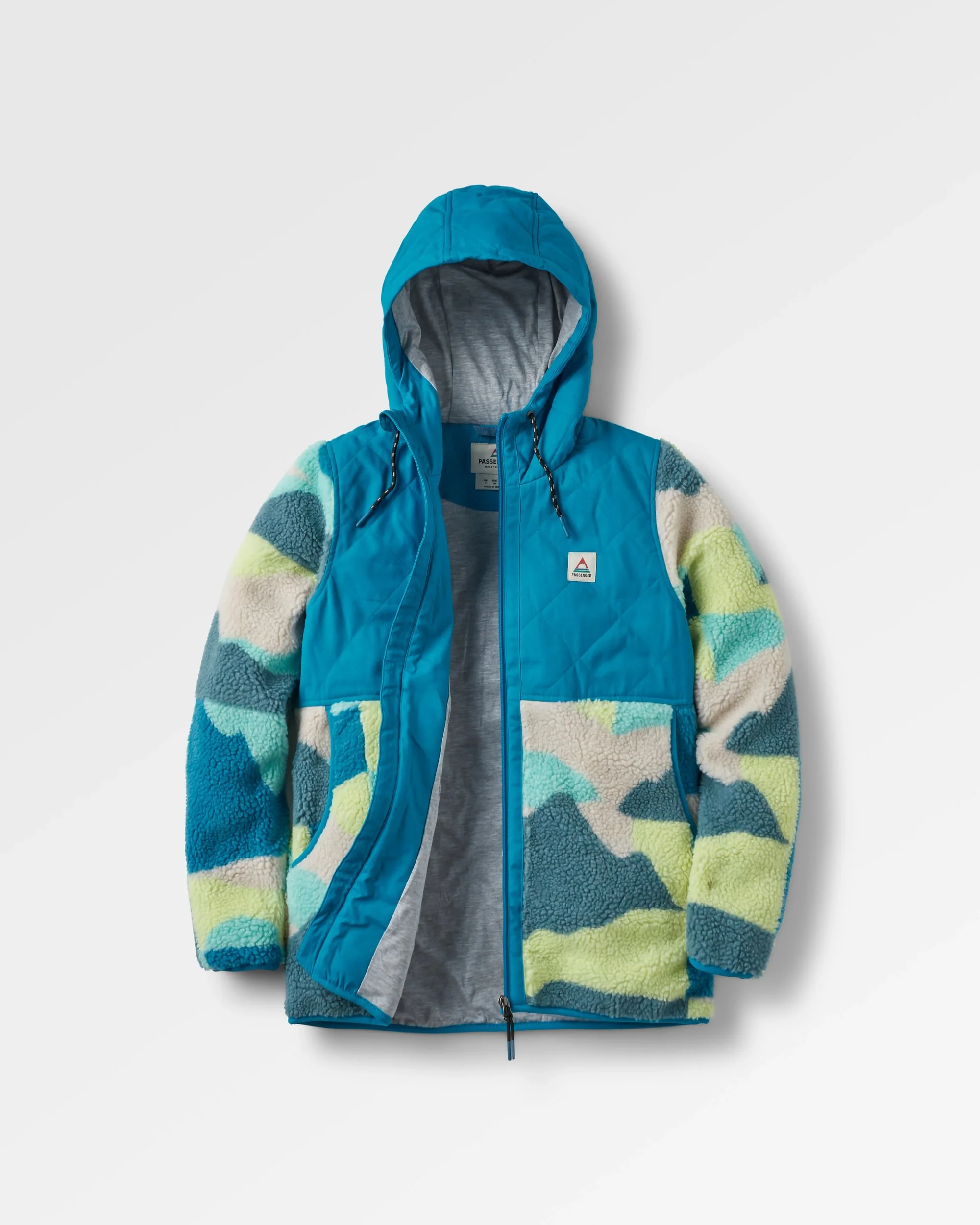 Sefton Deep-Pile Sherpa Full Zip Fleece - Vista Patchwork Aqua - Image 2
