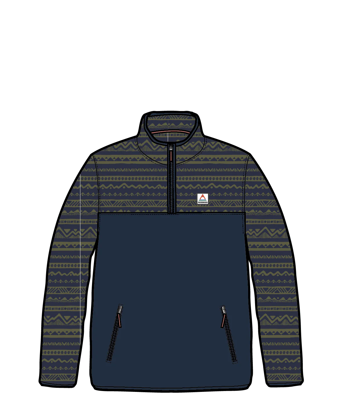 Set Off Polar 1/4 Zip Fleece - Mountain Geo Khaki/Rich Navy - Image 8