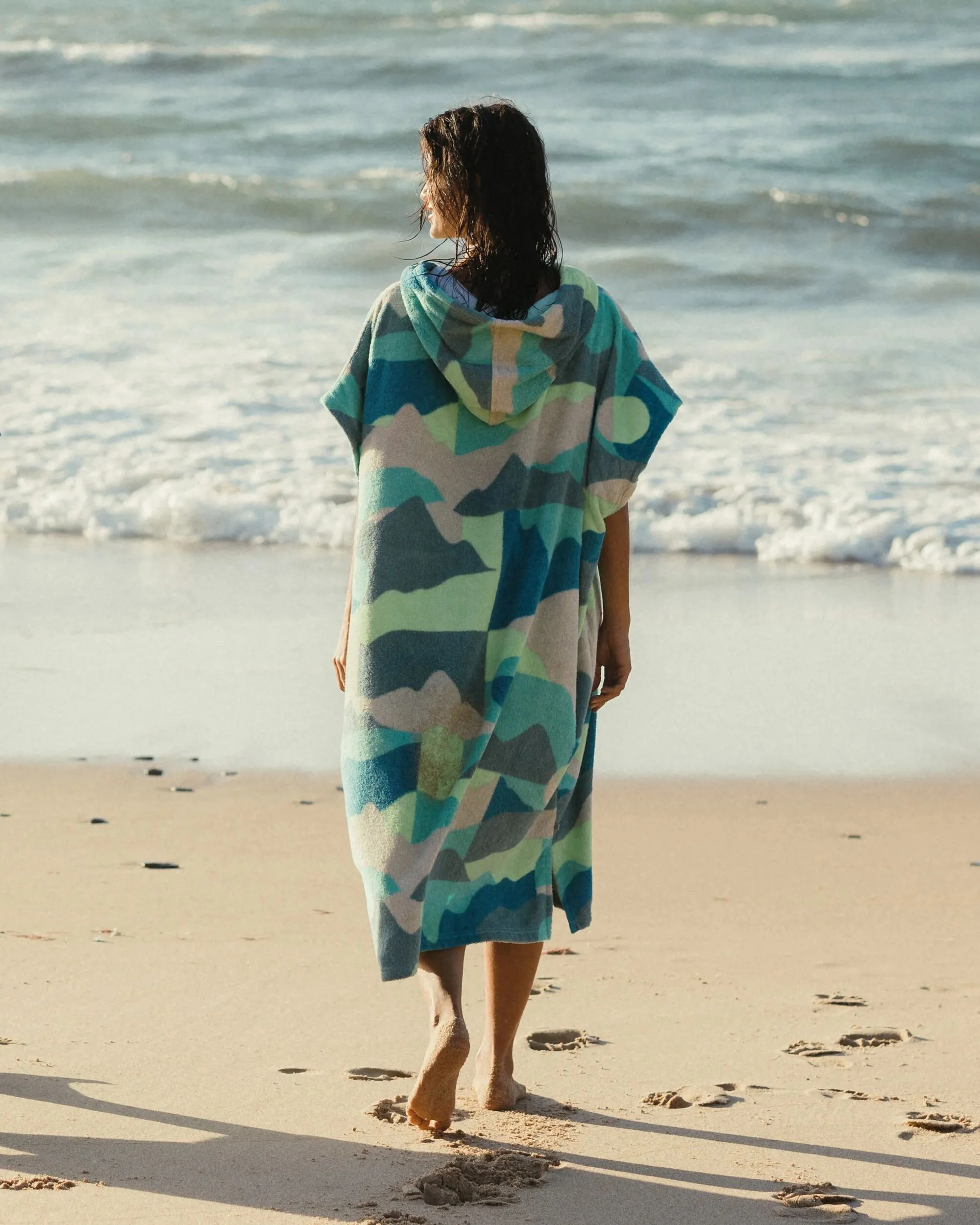 Shoreline Cotton Towel Poncho - Vista Patchwork Aqua