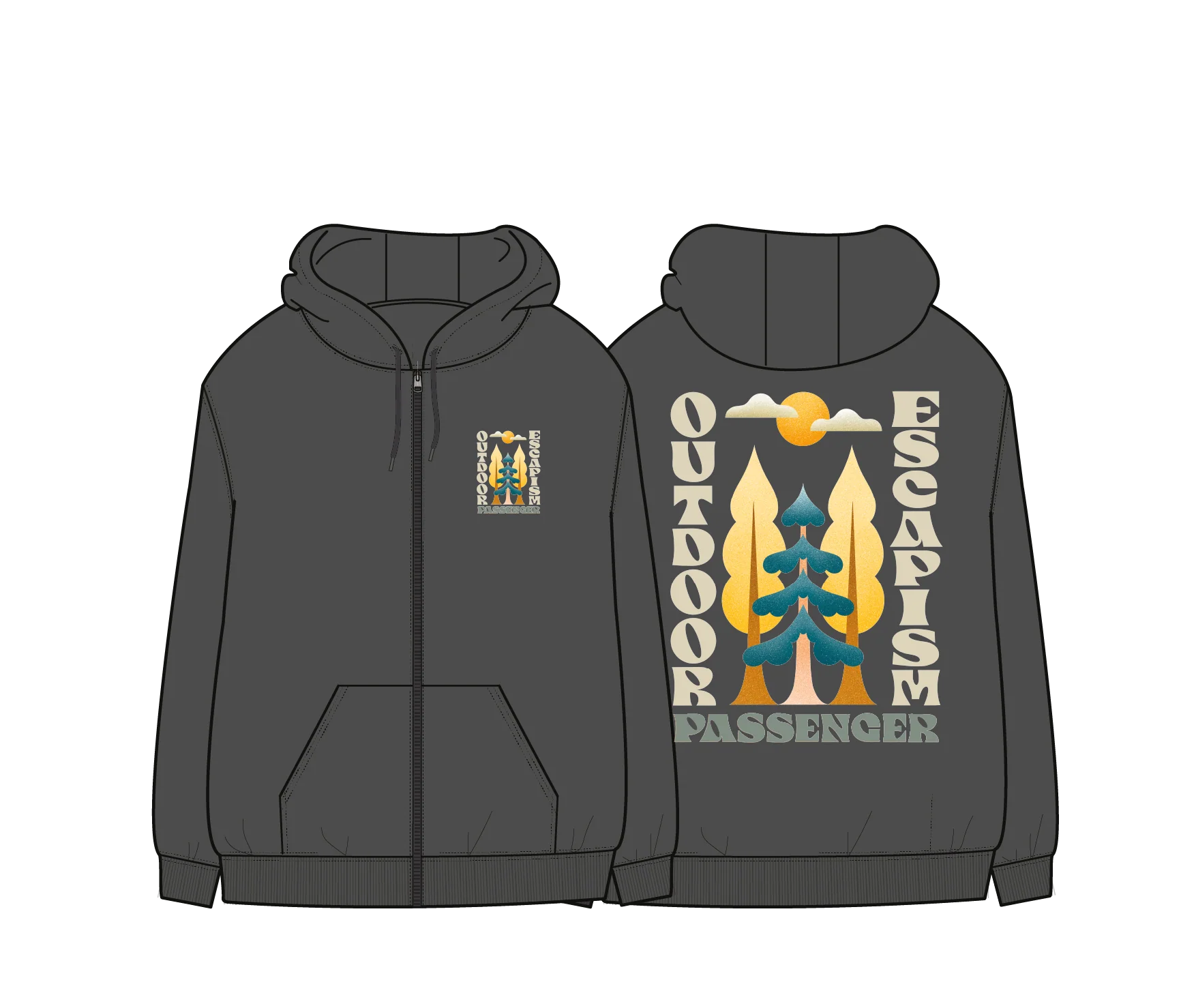 Tall Pines Full Zip Hoodie - Charcoal - Image 8