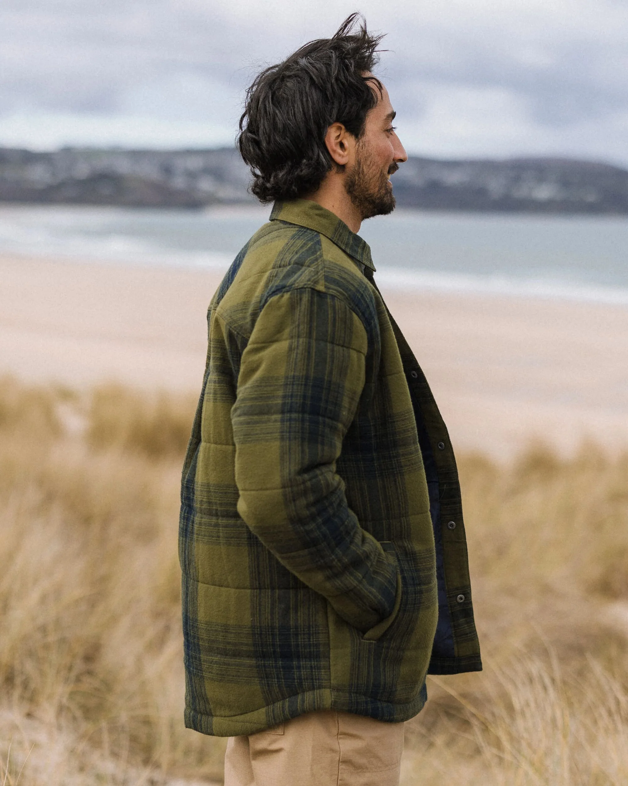 Taranaki Quilted Overshirt - Navy/Khaki Check - Image 5