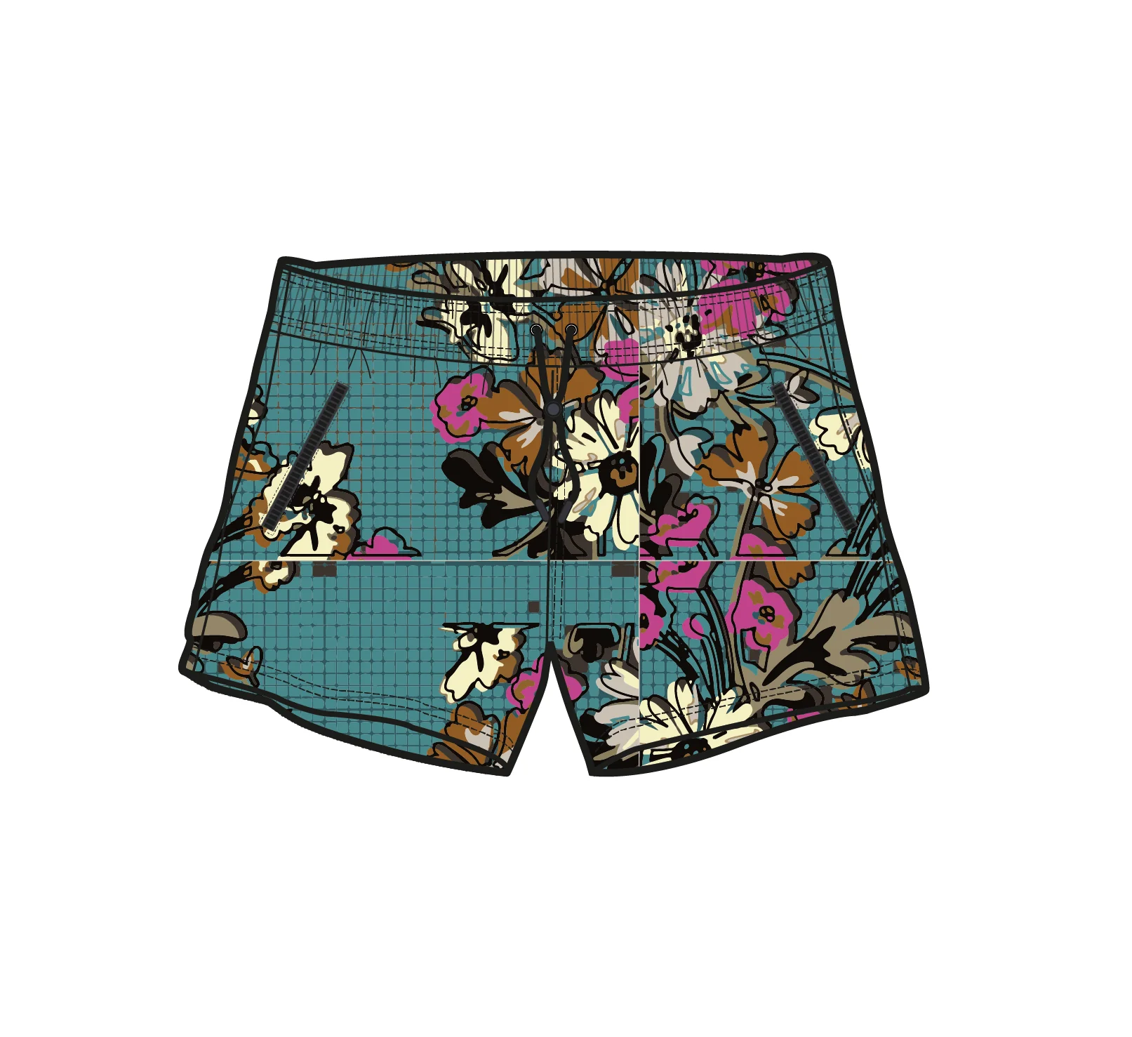 Way Out Netplus® All Purpose Short - Floral Grid Ocean Teal - Image 7