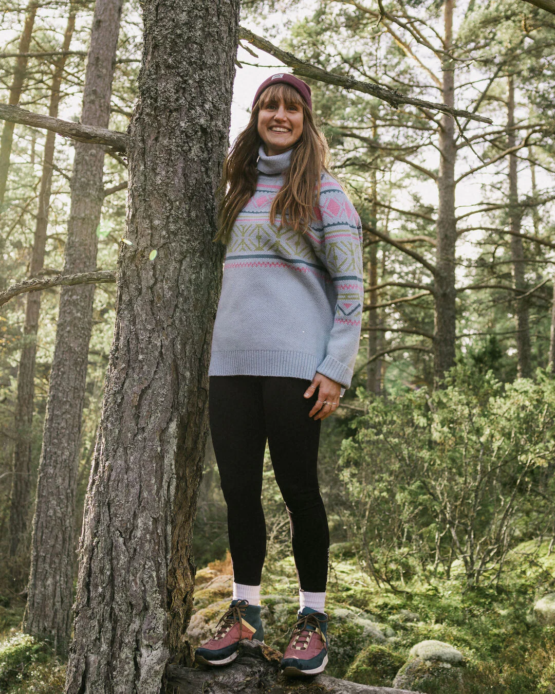 Whimsical Oversized Polo Neck Knitted Jumper - Homespun Stripe Blue Fog - Image 2
