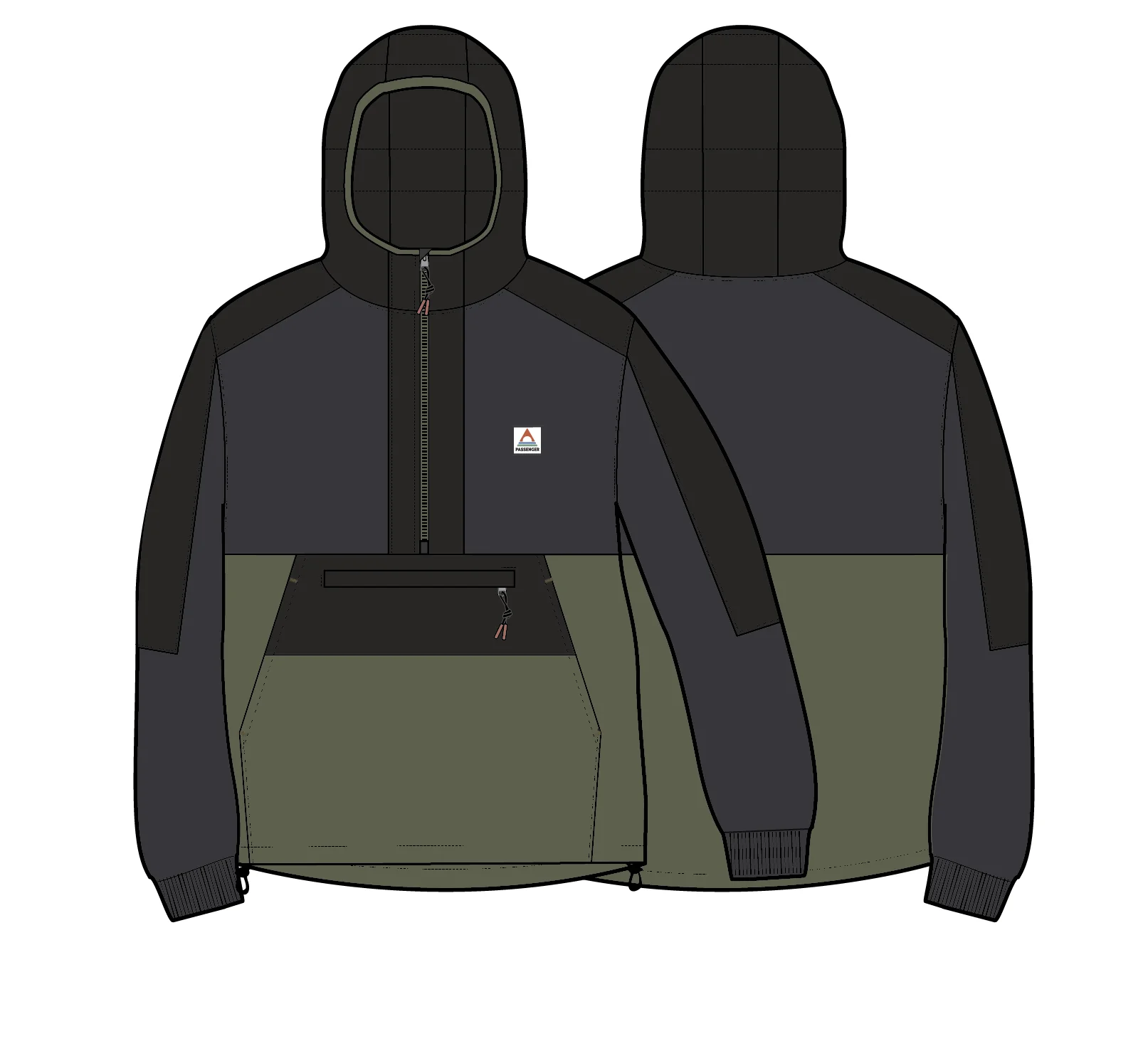 Woodland Hooded Polartec® Fleece - Black/Khaki - Image 9