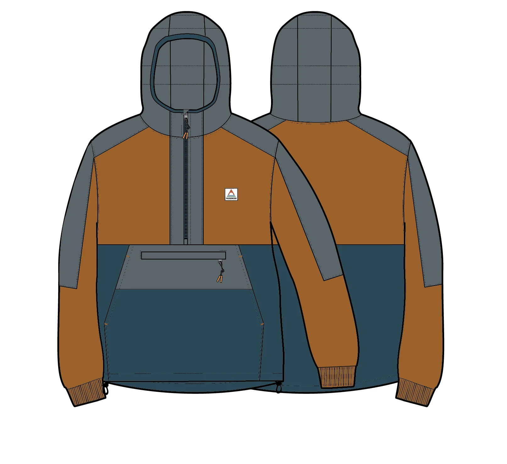 Woodland Hooded Polartec® Fleece - Retro Orange/Tidal Blue - Image 8