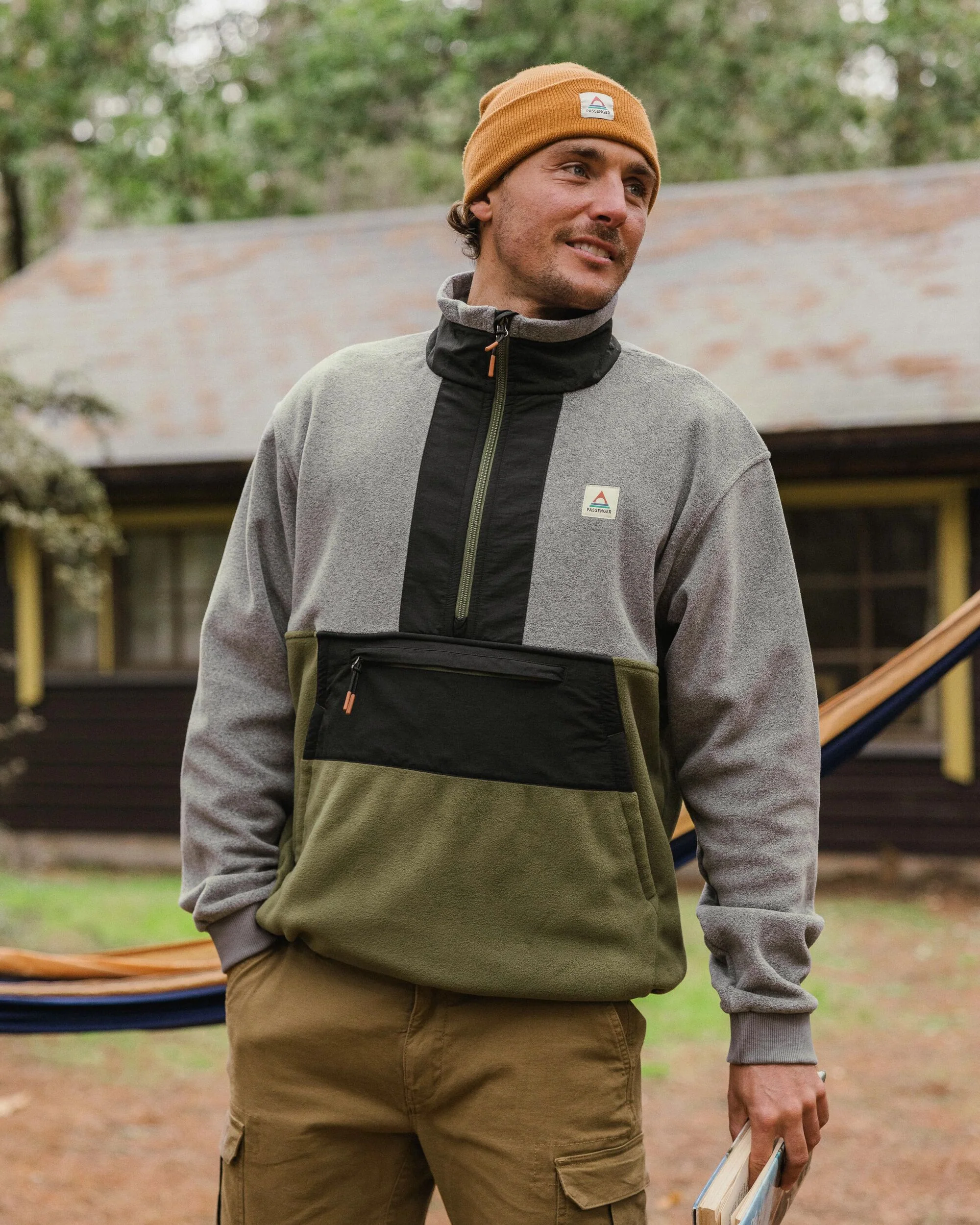 Woodland Hoodless 1/2 Zip Polartec® Fleece - Redwood/Charcoal - Image 7