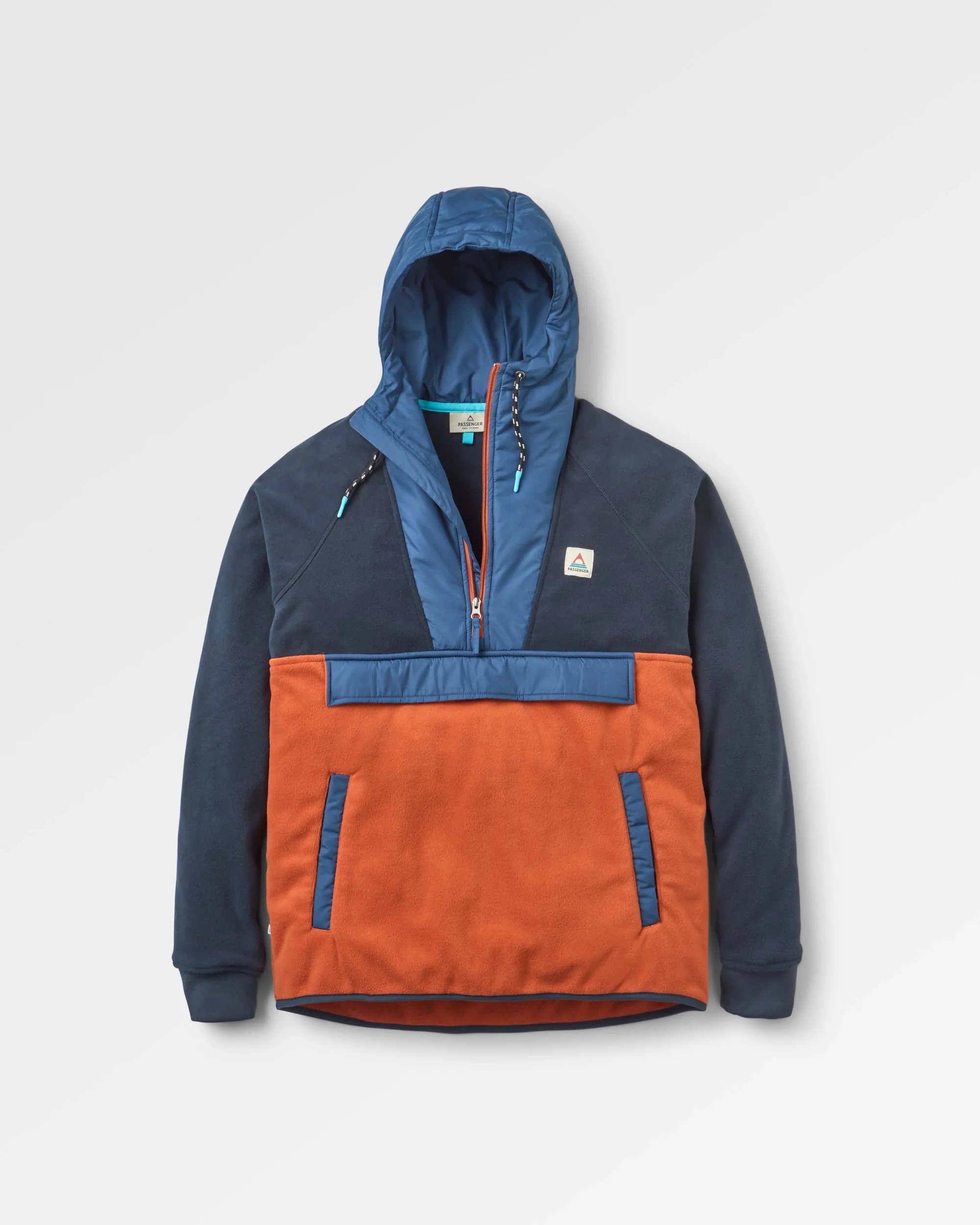 Woodland Hooded 1/2 Zip Polar Fleece - Baked Clay/Deep Navy